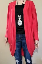 Wonderlush Layers by Lizden Red Long Batwing Loose Stretch Overpiece Plus 2X 3X