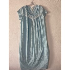 Eileen West Sz Med Blue Cotton Lawn Ballet Nightgown Lace Trim Flower Buttons