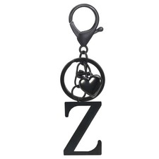 Heart Initial Letter Keychain, Stainless Steel Keyring Backpack Charm, Black Z