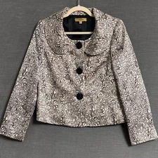 Kasper Jacket 10 Gold Taupe Black Floral Jacquard Wedding Evening Cocktail