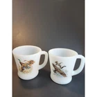 Fire King  Vintage Milk Glass Set Of 2 Coffee Mugs Cups Gamebirds Duck Goose