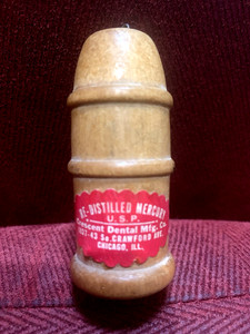 EMPTY!! Antique Dental Distilled Hg Wood Treen: Crescent Dentist Co. Container.