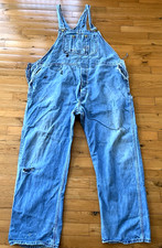 DESTRESSED TRASHED Big Smith Mens Blue Denim Bib Overalls STAINED PATCHED PAINT
