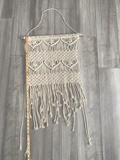 Vtg 1970s Macrame Wall Art 36x20 Cream Woven MCM Hippie Chic Retro Boho Unique