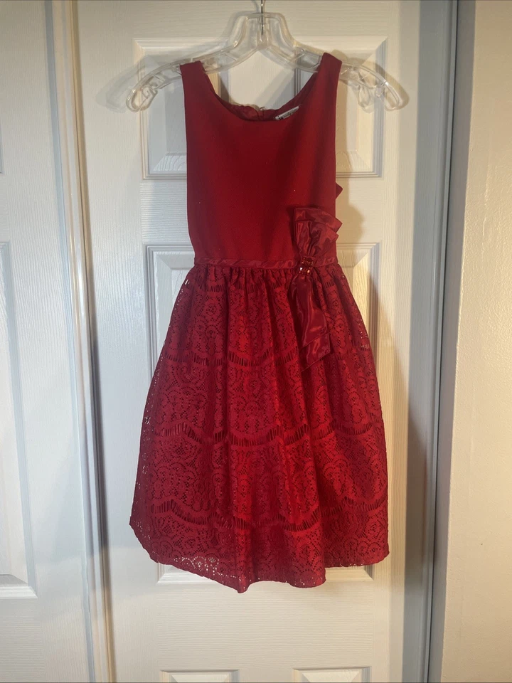 Girls Size 10 Red Dress Christmas Holiday Lace Emily West - Image 3 of 4