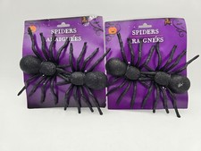 NEW 4 Black Glitter Spider Halloween Decorations Wreath Webs Spooky Costumes