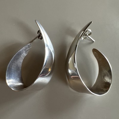 STERLING Silber 925 große geschwungene Sling Design Ohrstecker signiert Vintage 42 mm