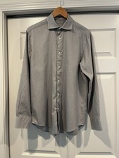 Bugatchi Uomo Men's Gray Pattern Dress Shirt Size 16 34/35 100 Cotton