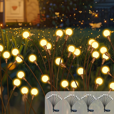 4 Stück Firefly Solarlampen Für Außen Garten, 10LED Solar Glühwürmchen Warmweiß,