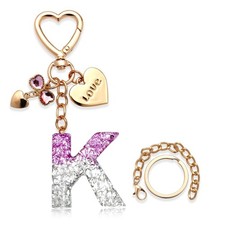 Cute Bling initial love keychain gift for women 2.37 2.37 0.48IN, K-purple