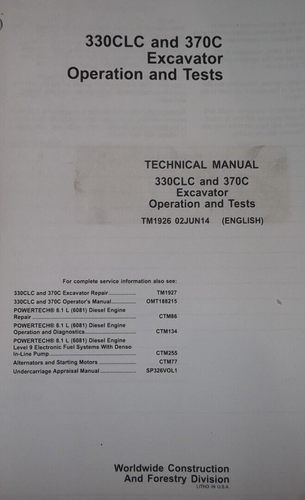 JOHN DEERE 330CLC 370C EXCAVATOR TECHNICAL SERVICE SHOP OPERATIONS & TEST MANUAL - Picture 3 of 5