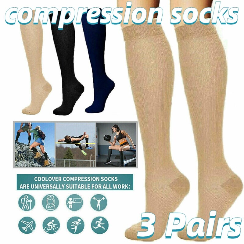 Compression Socks 3Pairs 20-30 mmhg Knee High Running Ankle Sport Long Stcokings-image