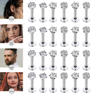 4-40pcs CZ Gems Labret Monroe Lip Rings Helix Tragus Earring Studs 16G Piercing