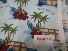 2yds 20" cotton fabric Hawaii blue water vintage cars paradise found high tide