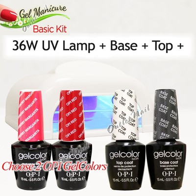 GEL MANICURE BASIC KIT: 36W UV LAMP Pro + Base Top + Choose 2 OPI GelColor SET