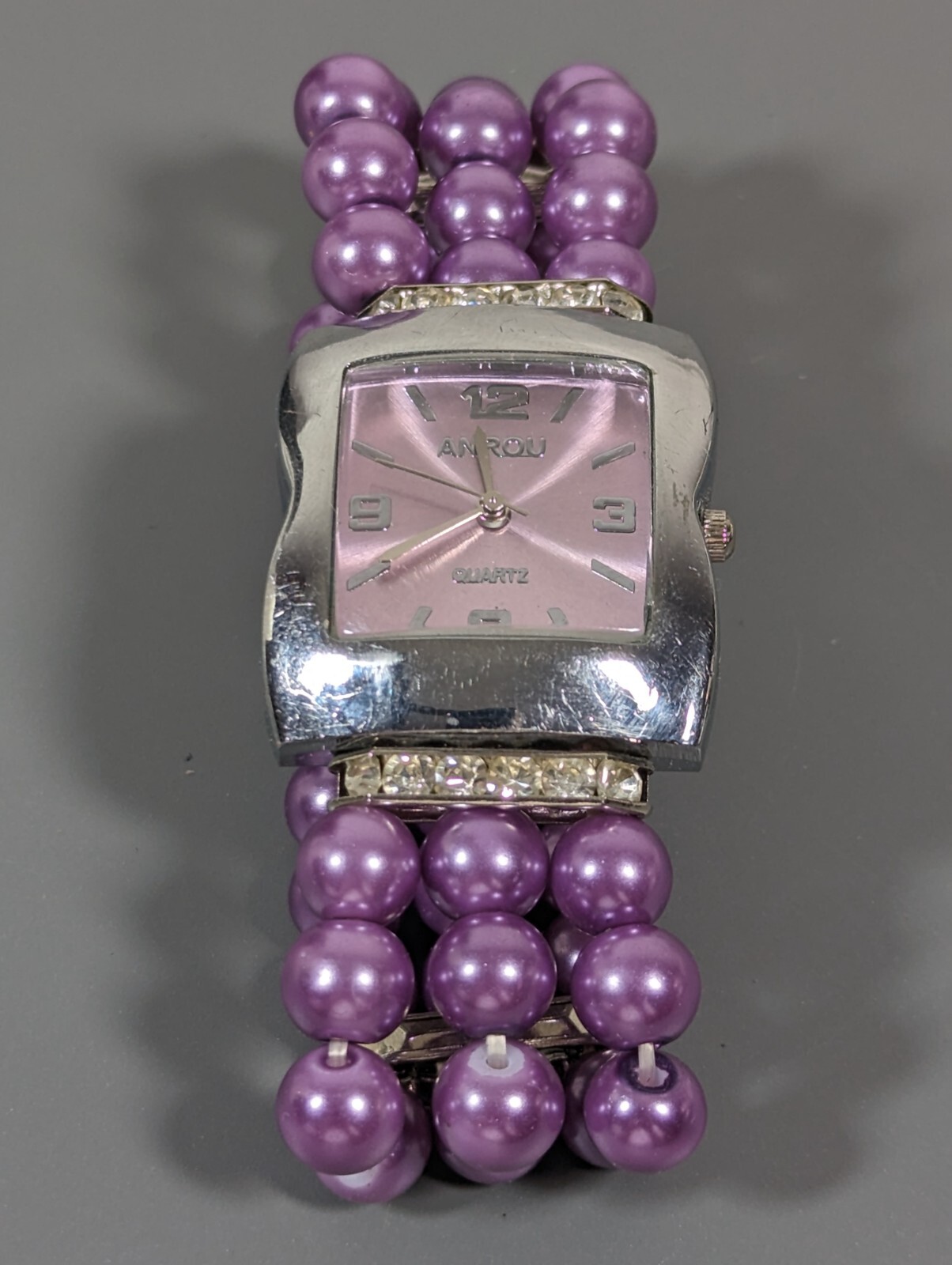 Purple Dial Silver Tone Rectangle Case Purple Bea… - image 2