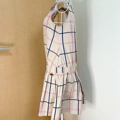 green emerald velvet dress Burberry Wool Logo Nova Check Pleated Mini Dress Beige main image 1
