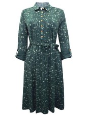 Ladies Green Pure Cotton Adjustable Sleeve Shirt Dress With Stretch