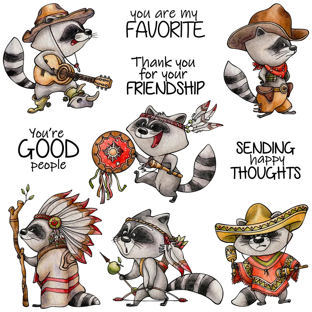 Playful Raccoon Costume Friends Metal Cutting Dies Clear Stamps Card Craft