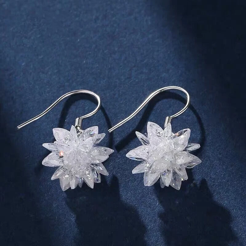 Crystal Ice Snowflake Drop Hook Earrings 925 Sterling Silver Womens Christmas UK - Image 2 of 4