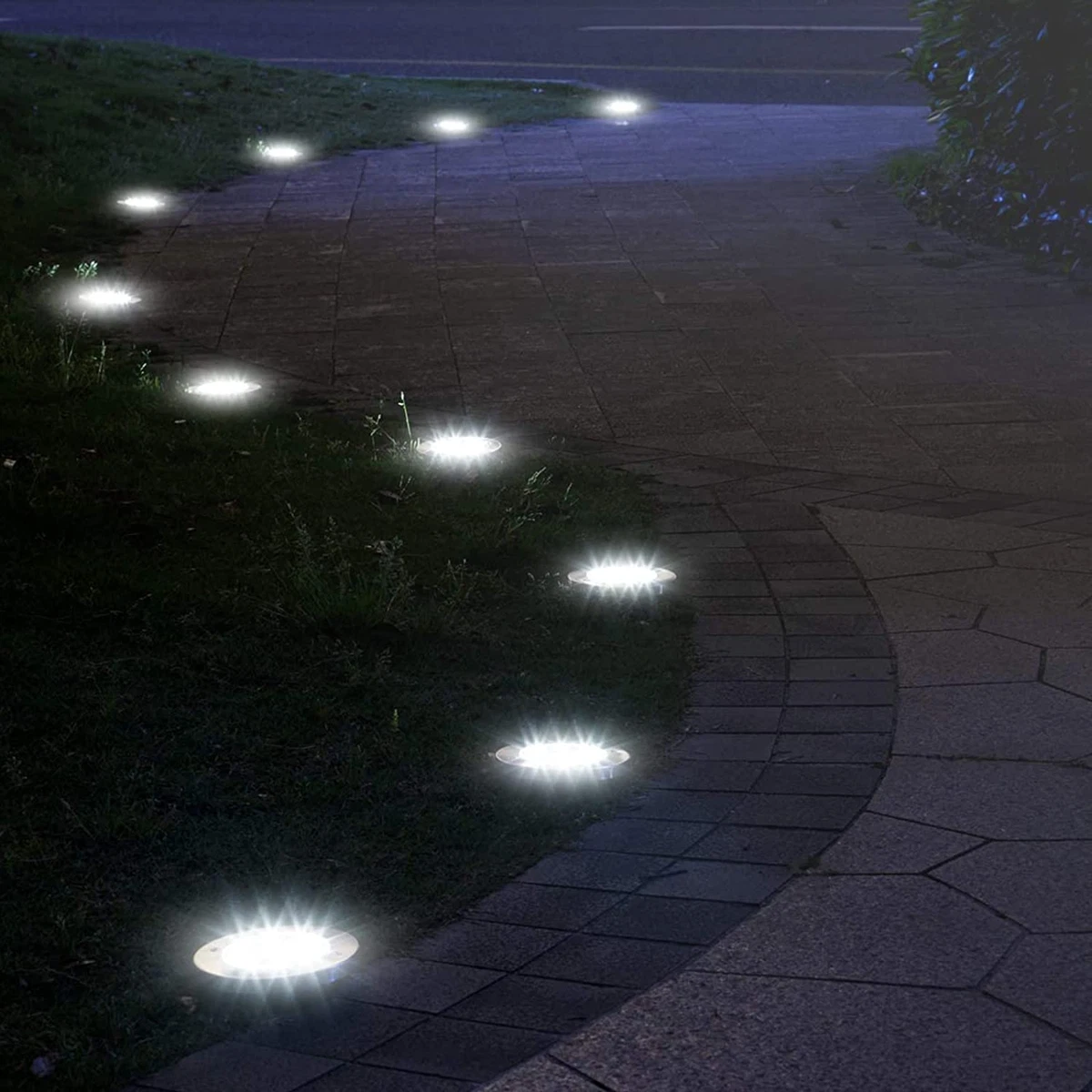 12 Pack Solar Ground Disk Lights White Waterproof Garden