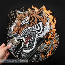 Angry Fiery Tiger Large Patch, Realistic Embroidered Face, Biker Gang Emblem