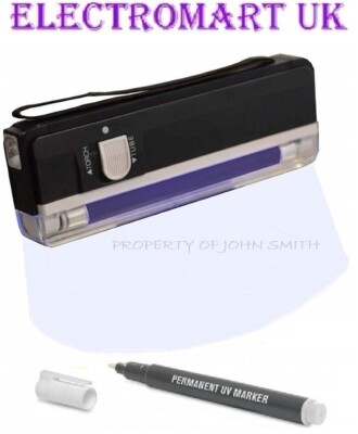 UV PERMANENT SICHERHEIT MARKER STIFT & BATTERIEBETRIEBEN TRAGBAR UV LICHT KIT