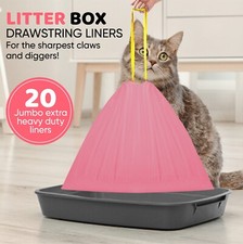 20 Count Cat Litter Box Liners, Pink Color, Drawstring, Extra Large, Kitty Litty