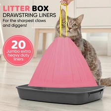 20 Count Cat Litter Box Liners, Pink Color, Drawstring, Extra Large, Kitty Litty