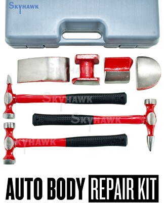7 PC HAND CAR AUTO BODY WORK HAMMER AND DOLLY FENDER TOOL DENT REPAIR SET KIT