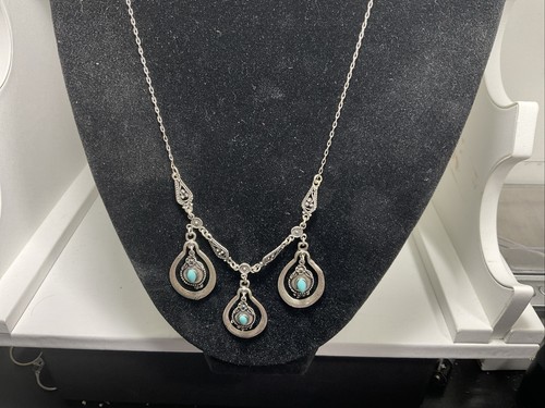 VINTAGE NATIVE AMERICAN NAVAJO BLUE GEM TURQUOISE NATIVE STERLING SILVER