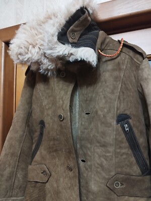 Leather Jacket Shearling Womens M 38/40/42 Diesel Bash Brown Shearling Jacket Coat 