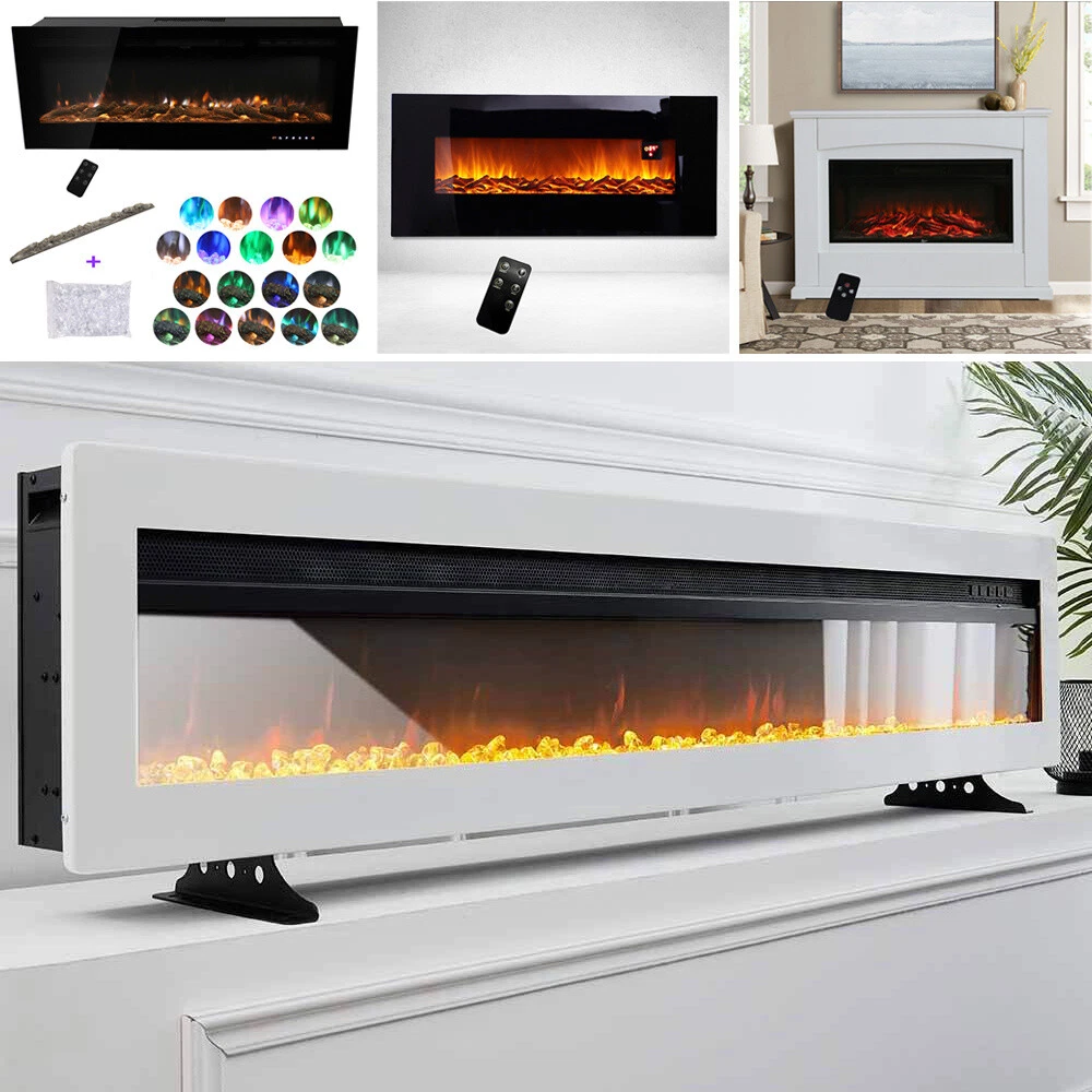 LED 50/34/30 inch Mounted Electric Fireplace Black Wall/Insert Stand Fire  Stove | eBay