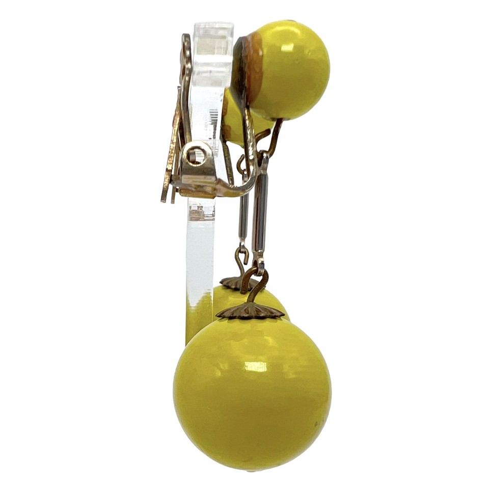 Vtg Lot of 2 Dangle Ball Clip Earrings Pink Moon Glow and Chartreuse