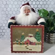 Handmade OOAK Primitive Santa Folk Art Wood Christmas Card Box Holder Clay Face