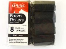 ANNIE X-LARGE 1-1/4" FOAM HAIR ROLLERS - BLACK - 8 PCS. (1064)
