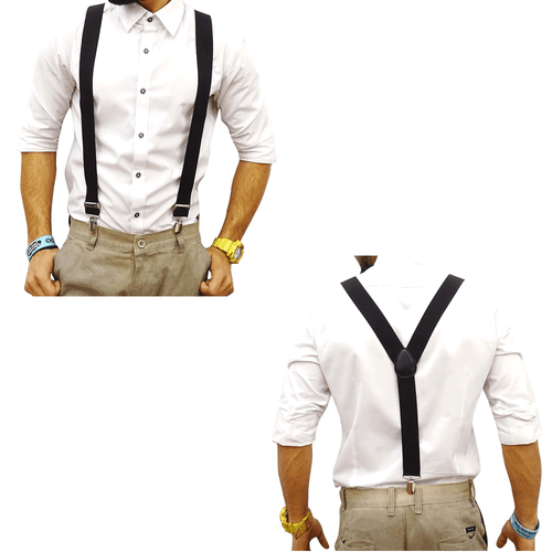 Men Y-Shape Suspenders Elastic Strap Brace 3 Clips Adjustable Pants Brace TBN US - Picture 3 of 18
