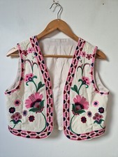 Vintage Style Embroidered Crop Waistcoat Floral Size S
