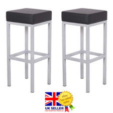 Pair of Black Cube Faux Leather Bar Stools - Breakfast Kitchen Diner - FREE P&P
