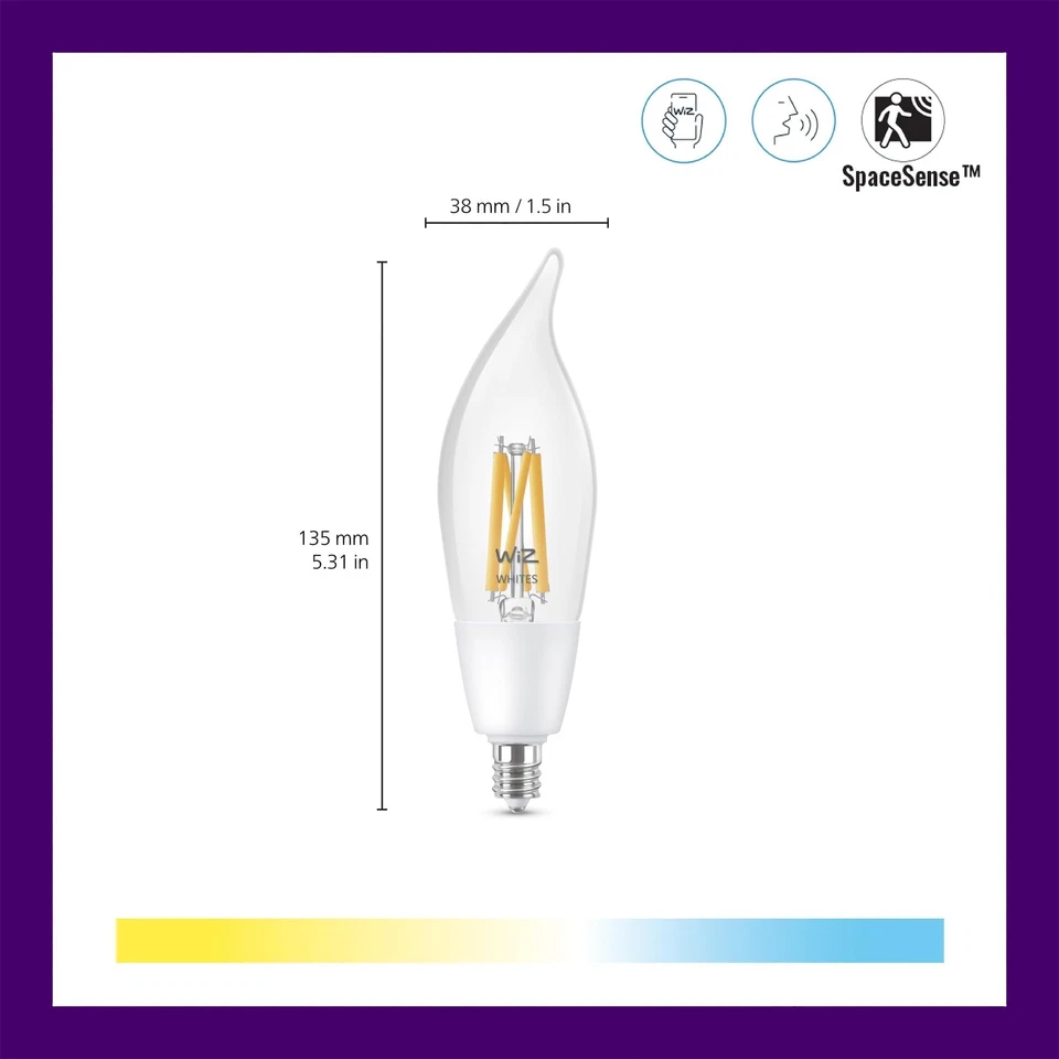 WiZ Clear 40W BA11 Tunable White Filament LED Smart Candle-Shaped Bulb - Pack... - Image 2 of 4
