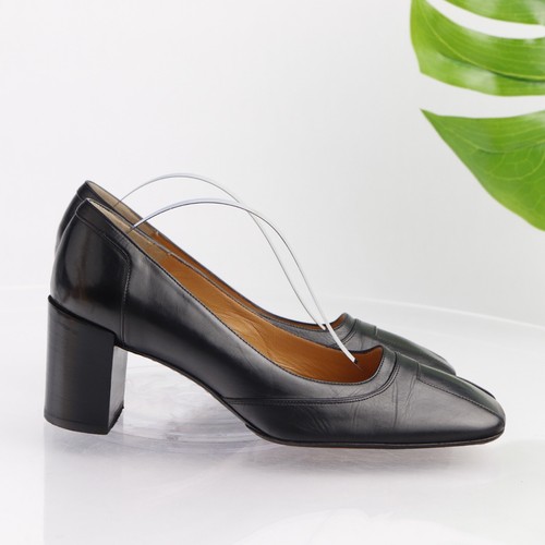 Bally Womens Cervia Pump Size 6.5 Black Leather Block Heel Square Toe Court Shoe - Picture 3 of 15
