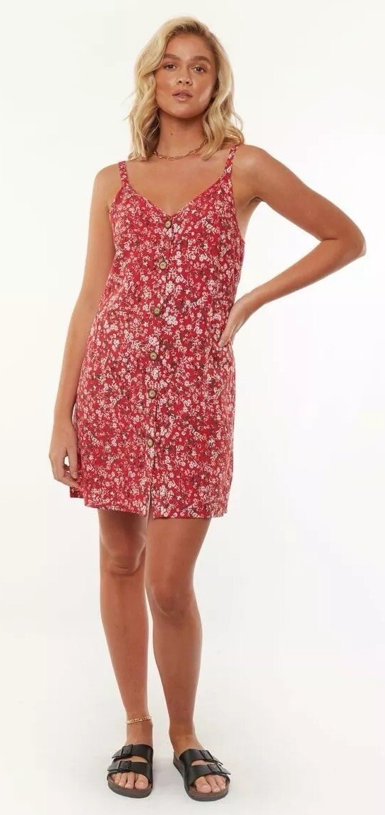 ditsy floral dress red Retro Stage V-Neck Ditsy Floral Button up Midi Dress Wine Red