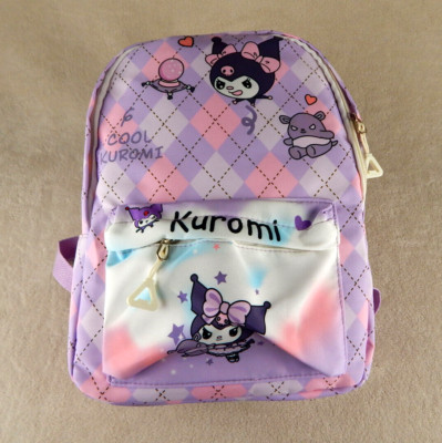 Kuromi Girls Medium Size Purple and Pink Plaid Backpack