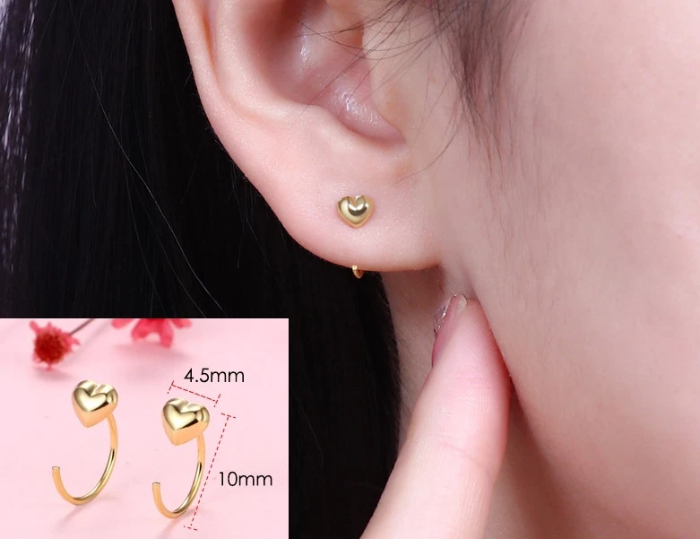 S925 Sterling Silver Small Heart Hoops Earrings Tiny Hug Huggie Earrings