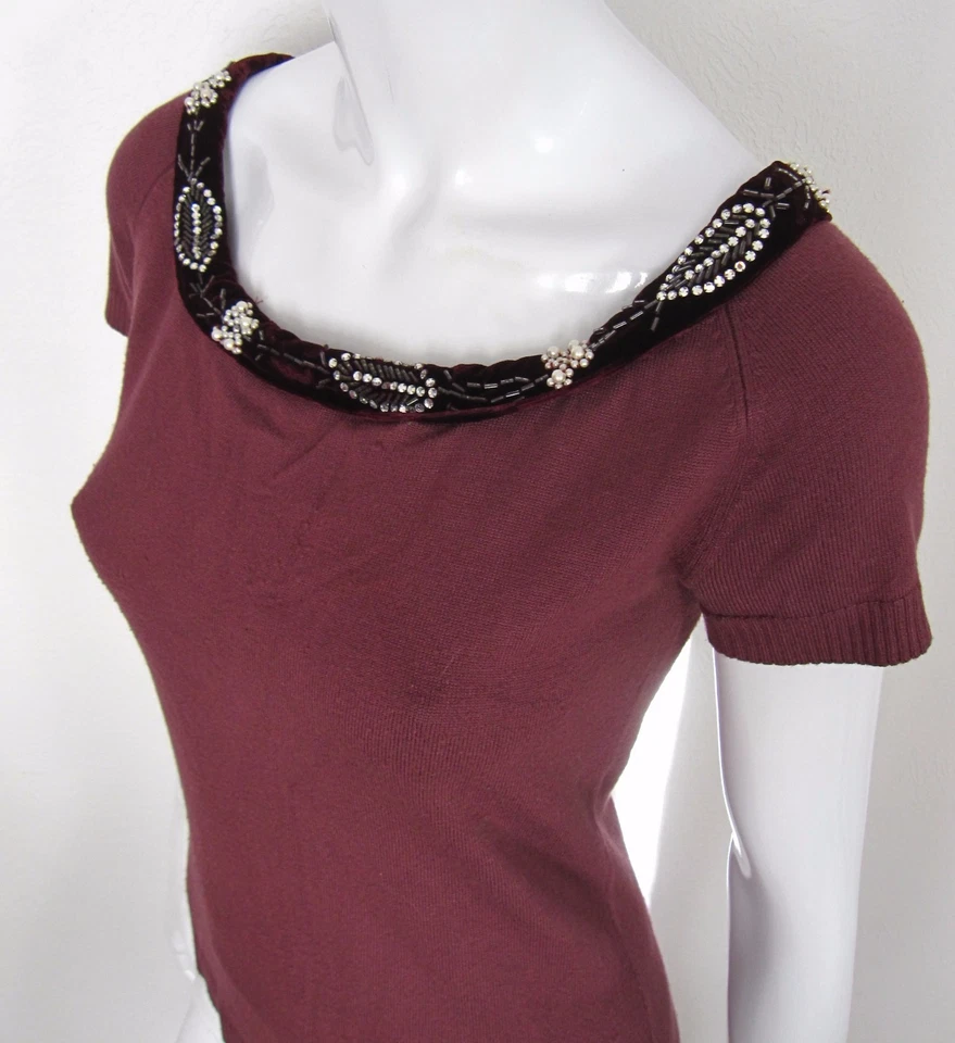 Suéter HWR Manga Corta Escote Redondo Cuentas Talla M Medio Sólido Púrpura 235 Foto 4 de 4