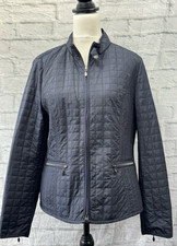 Bianca Quilted Rain Jacket Short Coat Size 14 Navy Blue Lightweight Zip Pockets