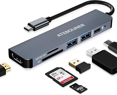 MacBook USB-C Adapter 6-in-1 Multiport Docking Station Hub HDMI SD Card USB 3.0