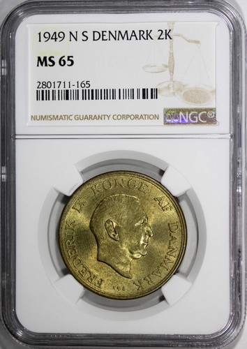 Denmark Frederik IX 1949 NS 2 Kroner NGC MS65 KEY DATE KM# 838.1 (165) - Picture 2 of 4