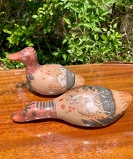 Mexican Tonala Pair of Ducks Birds Folk Art Hand Painted Beautiful Details