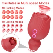 Oral Clit Licking Sucking Tongue Rose Vibrator G-Spot Dildo Sex Toys For Women